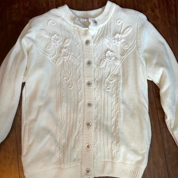 Flower Embroidered White Sweater - Picture 1 of 2